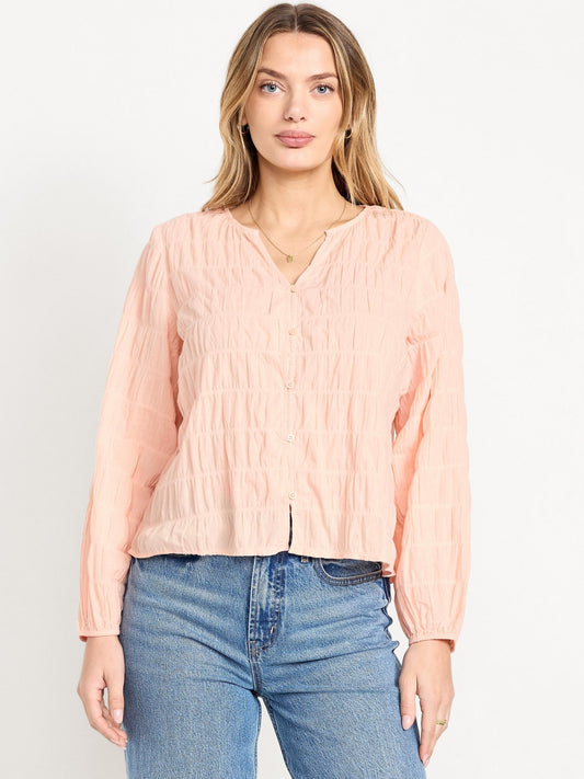 Button-Down Smocked Top